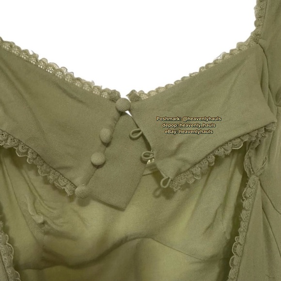 Oh Polly Suki Lace Trim Off-Shoulder Pastel Mini Dress - Whimsical Cottagecore - Picture 5 of 9